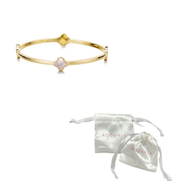 Adornia Gold-Tone Cuff Bracelet with White Clover Accents, NWT - Picture 4 of 5